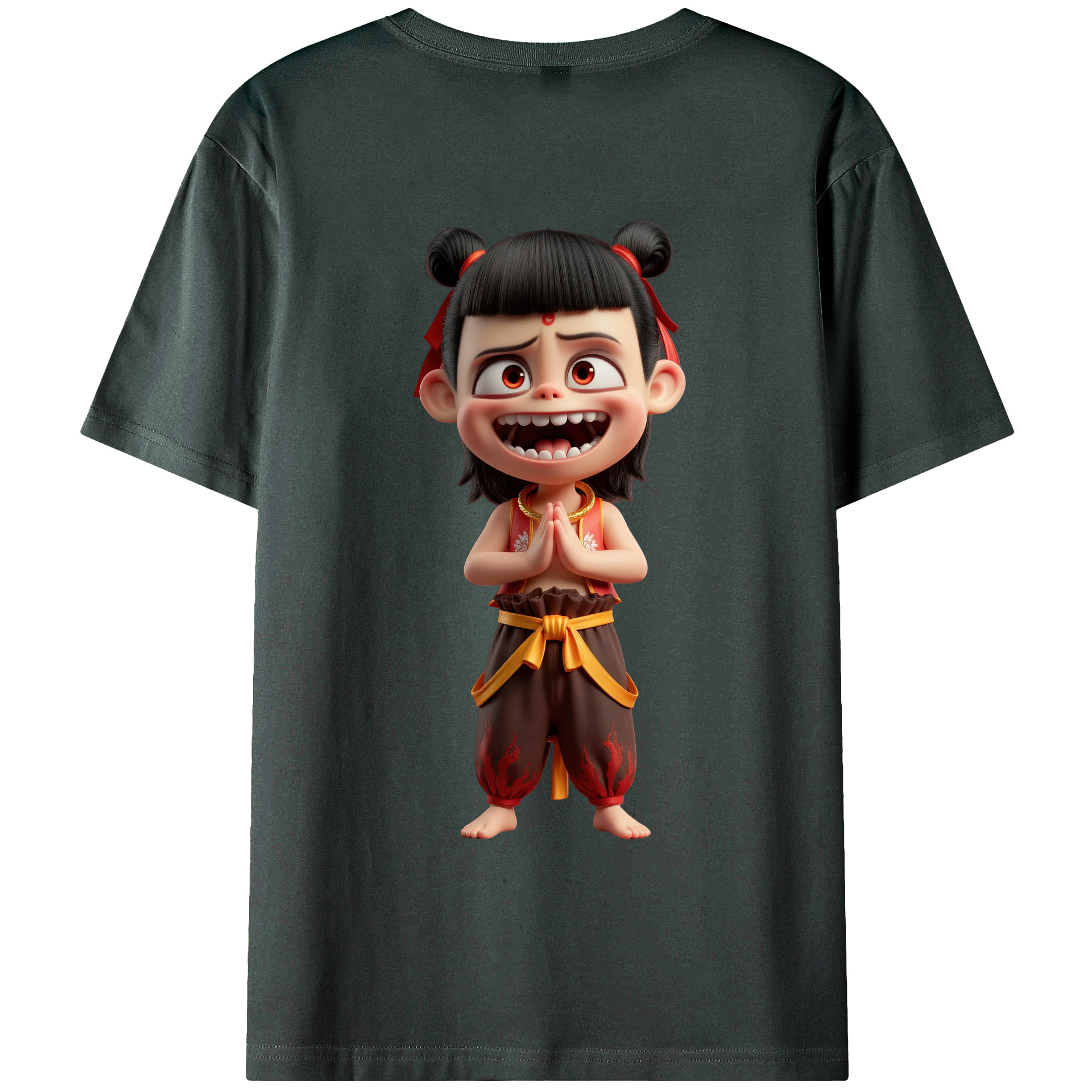 （画像用） Ne Zha 2 ナタ 魔童の大暴れ 綿100％ メンズ半袖Tシャツ（バックプリント） 通気性
